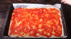 puree tomato on pizza dough