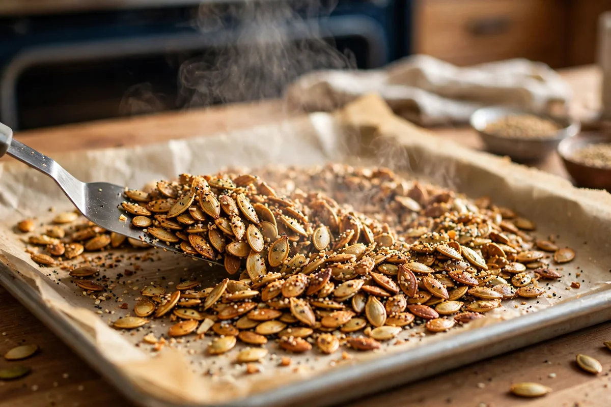 Everything-Bagel Roasted Pumpkin Seeds - cooking