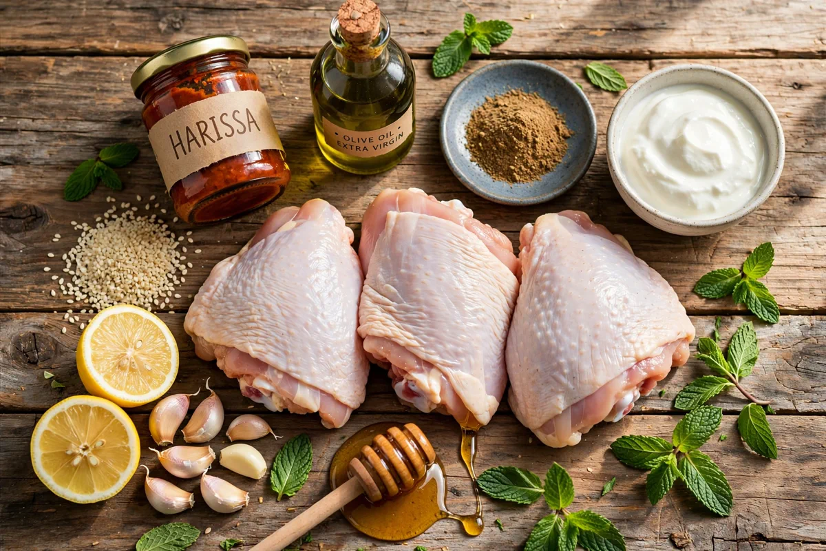 Harissa Honey Chicken Thighs with Yogurt Sauce - prep