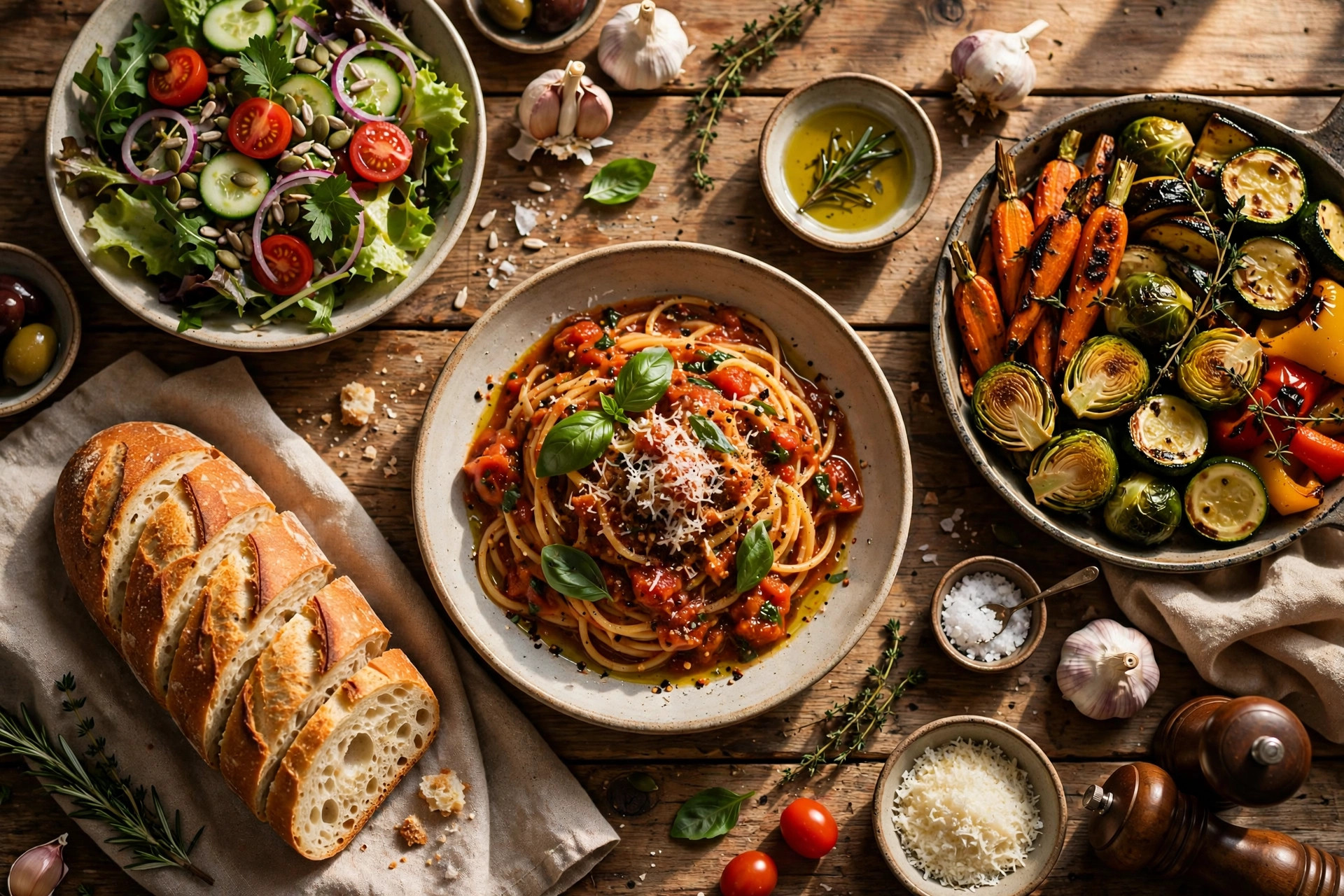 A table spread of homemade dishes
