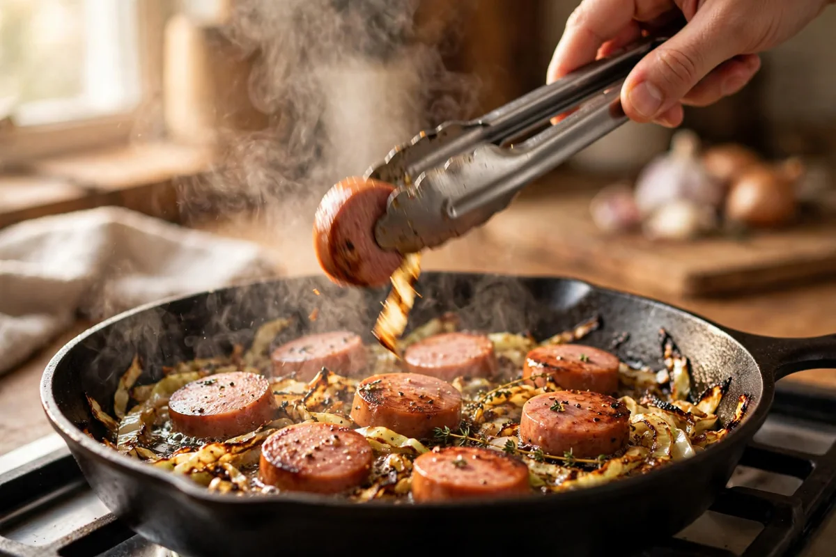 One-Pan Kielbasa with Apples and Cabbage (Fall Skillet) - cooking