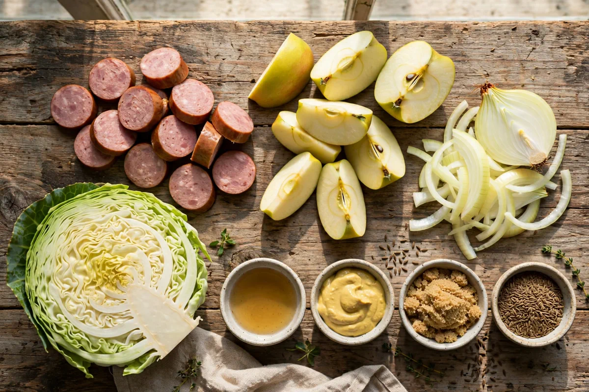 One-Pan Kielbasa with Apples and Cabbage (Fall Skillet) - prep