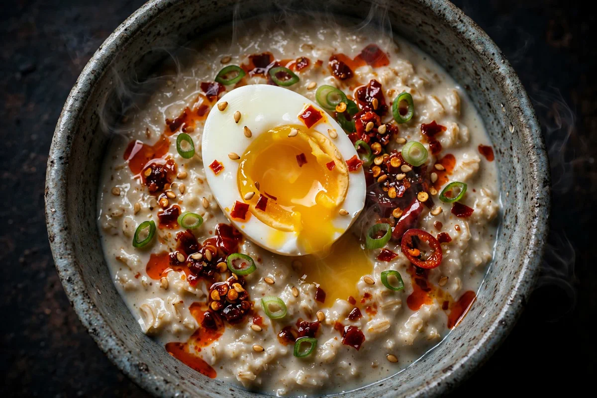Savory Miso Oatmeal with Jammy Eggs and Chili Crisp
