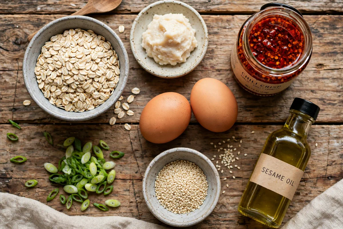 Savory Miso Oatmeal with Jammy Eggs and Chili Crisp - prep